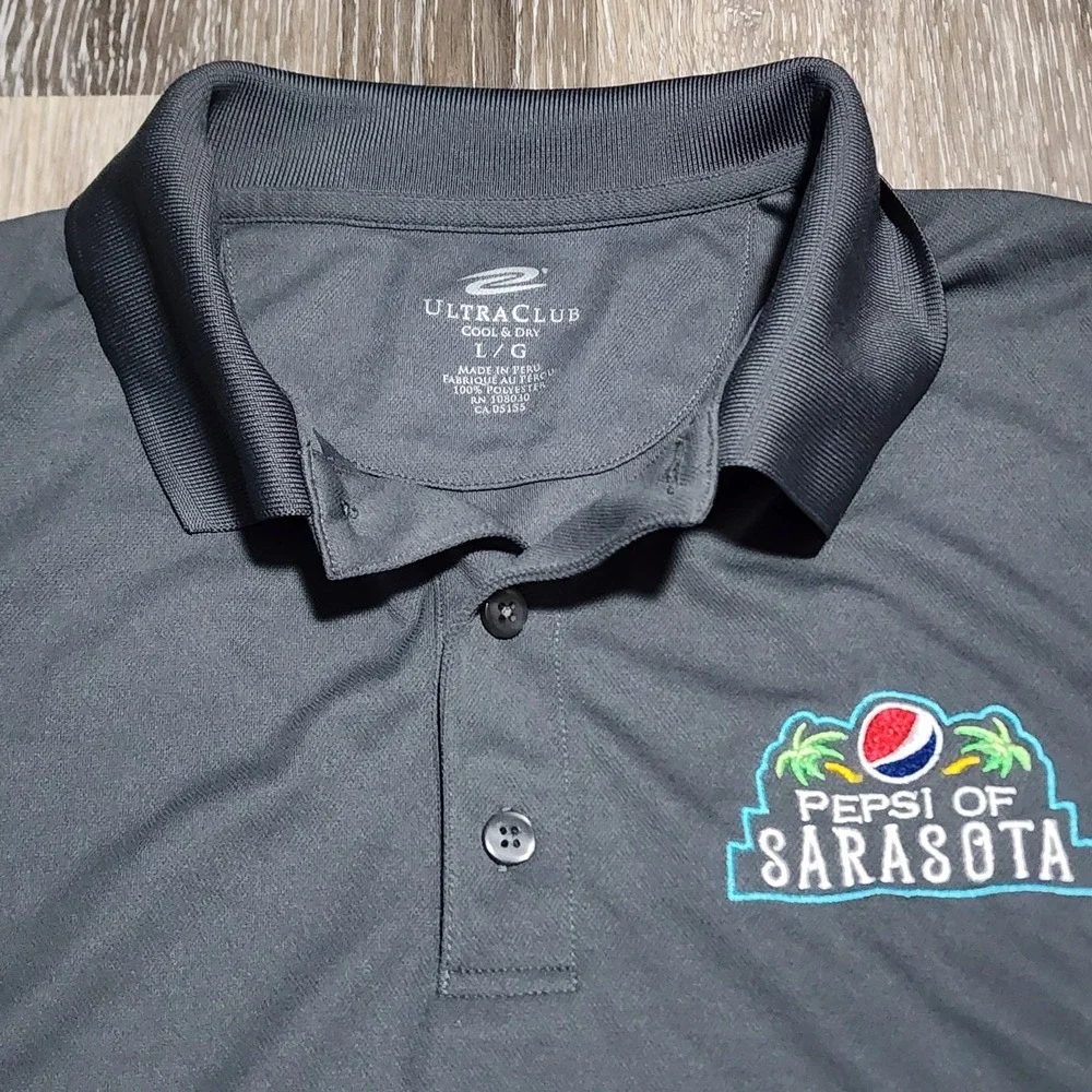 Pepsi Sarasota Florida Sport Polo Short Sleeve Gray Palm Tree Performance Mens L